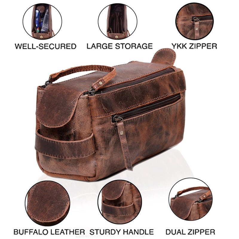 cuero Premium Buffalo Leather Unisex Toiletry Bag Travel Dopp Kit Vintage Travel Shaving & Dopp Kit For Men And Women - Image 2